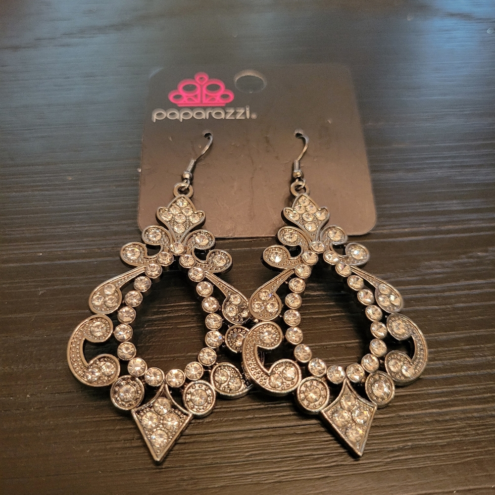 Paparazzi Black and Silver Ornate Earrings